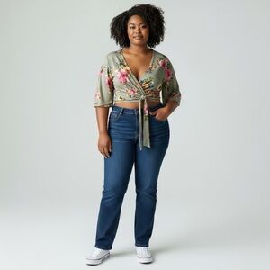 Moa Moa Floral Wrap Blouse in Green and Pink
